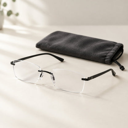 Gafas de lectura rimless con montura TR90 y su estuche de tela